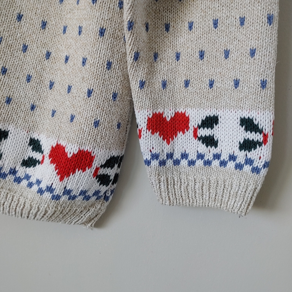 Vintage Cottage Cove Cardigan Knit Sweater Teddy Bear Hearts Size Medium Grandma - Picture 8 of 14